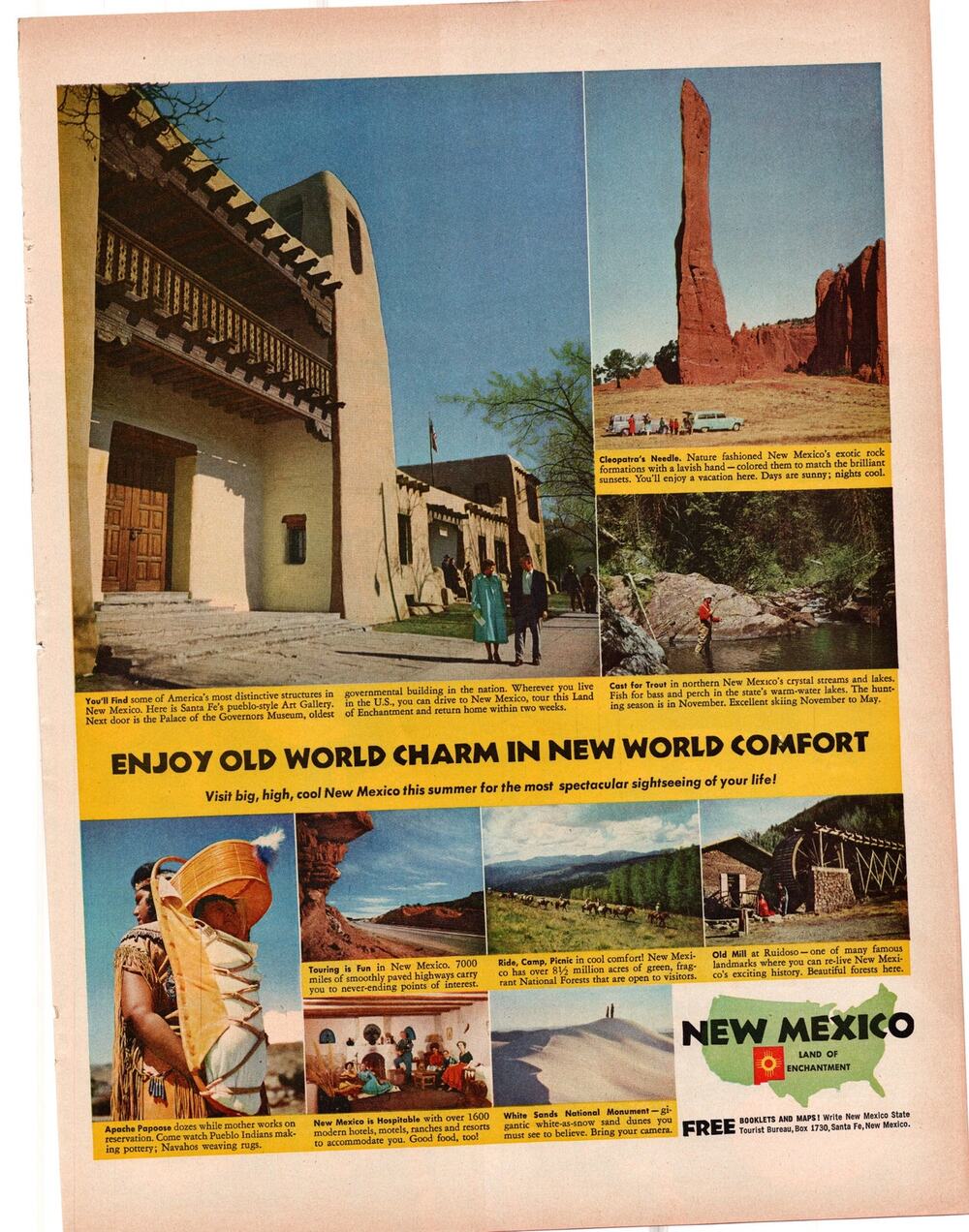New Mexico State Tourist Board Advertisement 1950s Travel United States Vintage